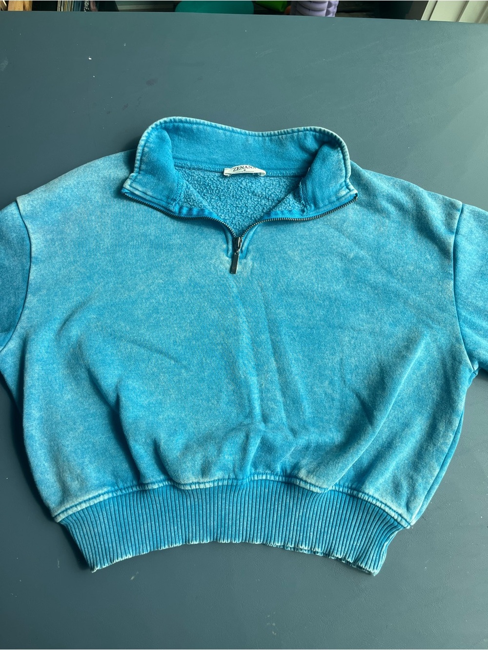 Zenana Outfitters Teal Blue Quarter-Zip Fleece Sweatshirt